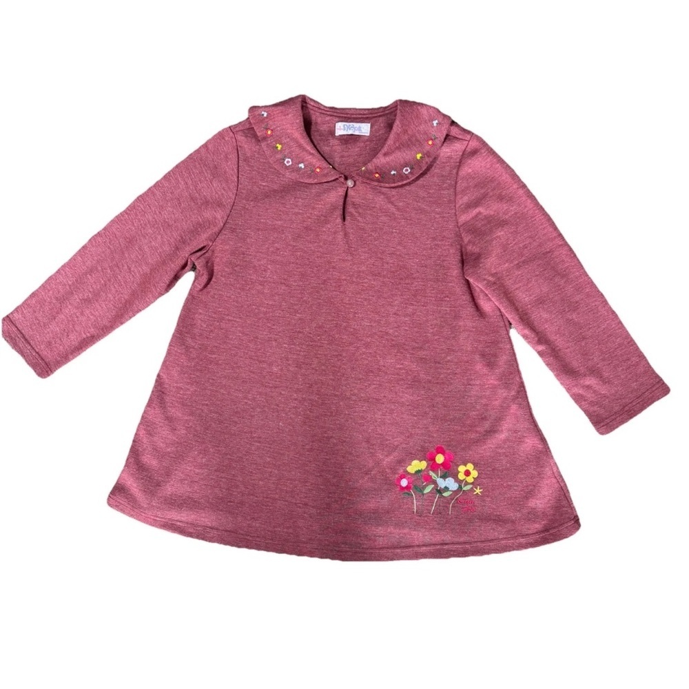 Peter Pan Collar A-Line Burgundy Twee Tunic Top Dress Size*M Embroidered Korean - Picture 2 of 7